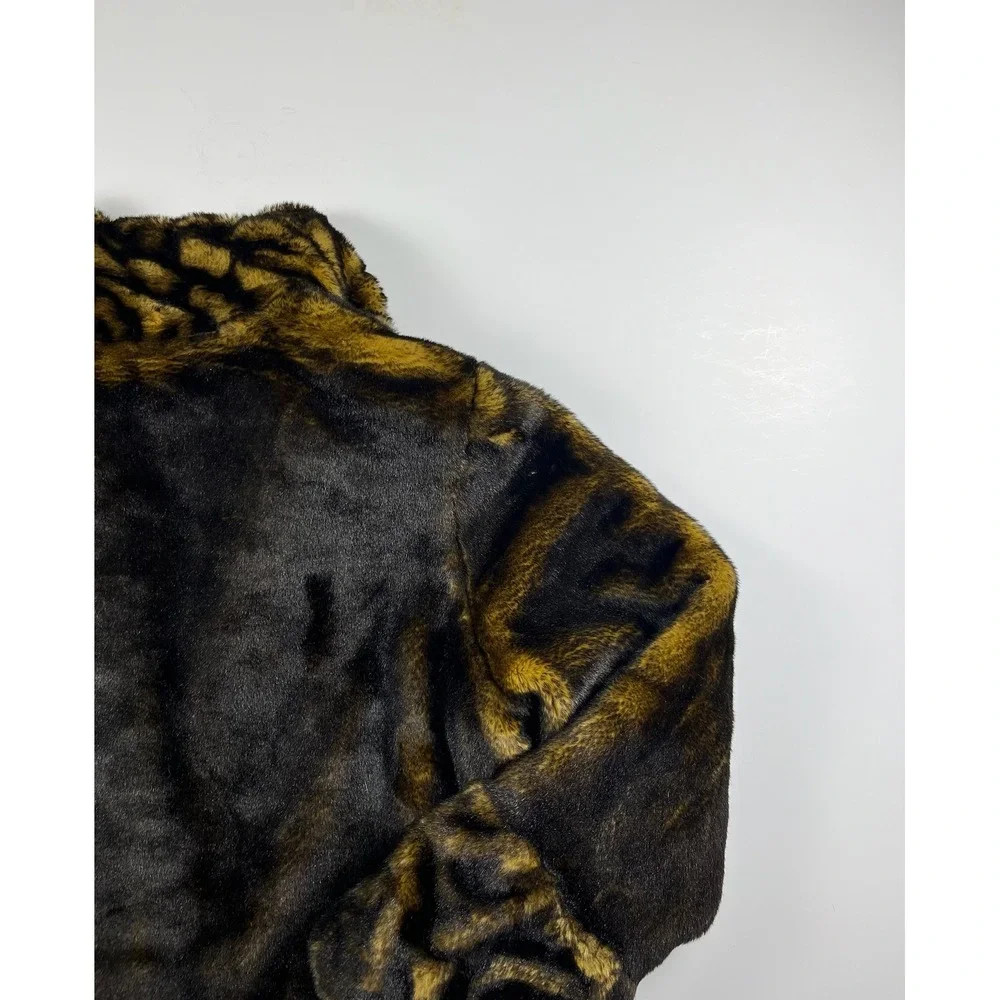 Dennis Basso Faux Fur Jacket Brown Gold Heavy Warm Luxurious Thick Large - Picture 12 of 12